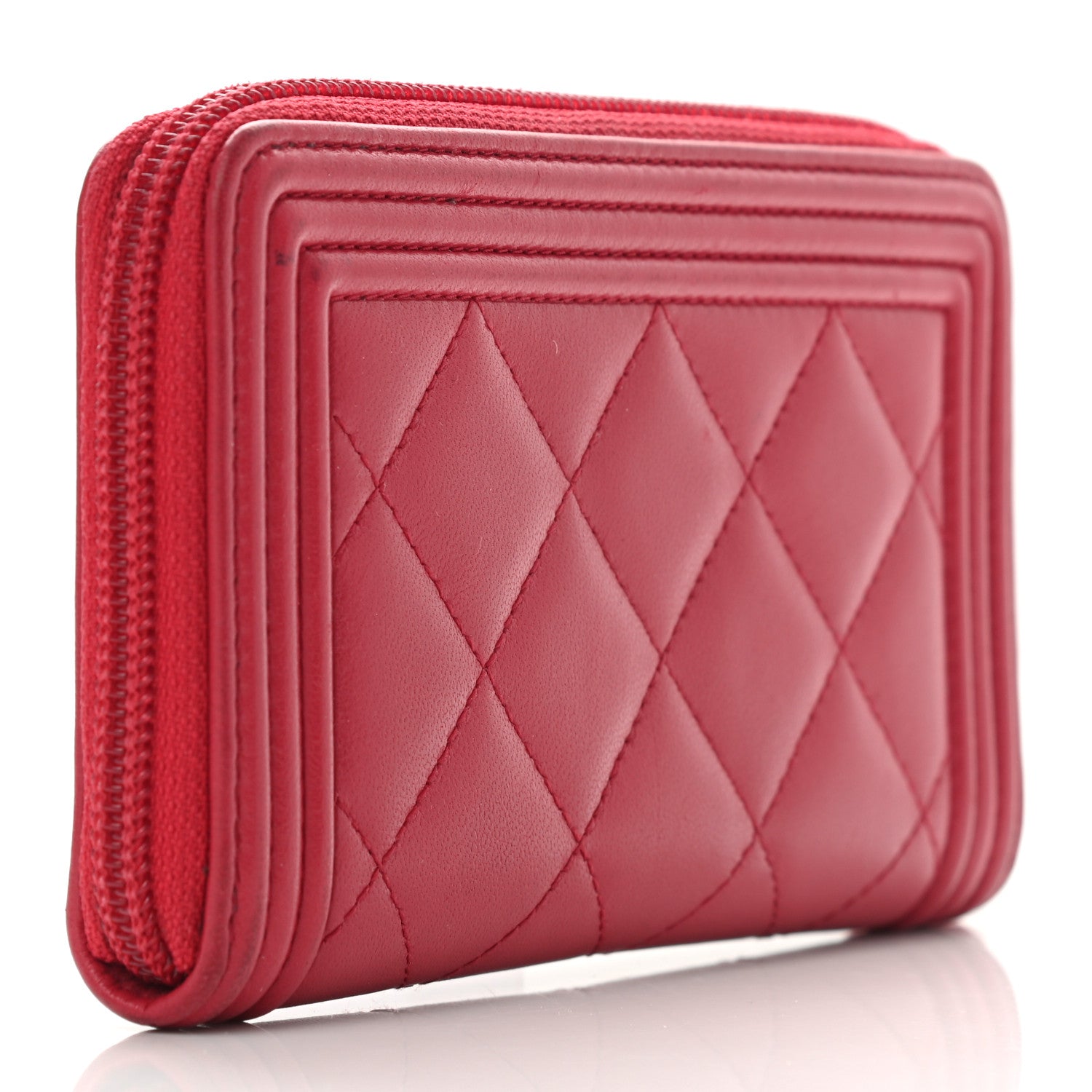 Chanel Lambskin Quilted Small Boy Zip Around Wallet Red 3 of 9
