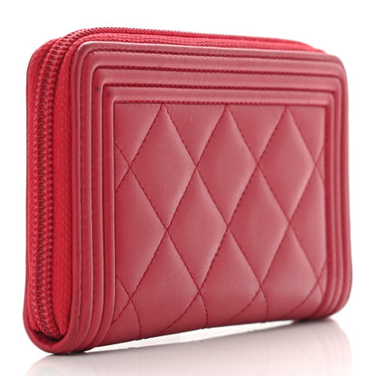 Chanel Lambskin Quilted Small Boy Zip Around Wallet Red 3 of 9