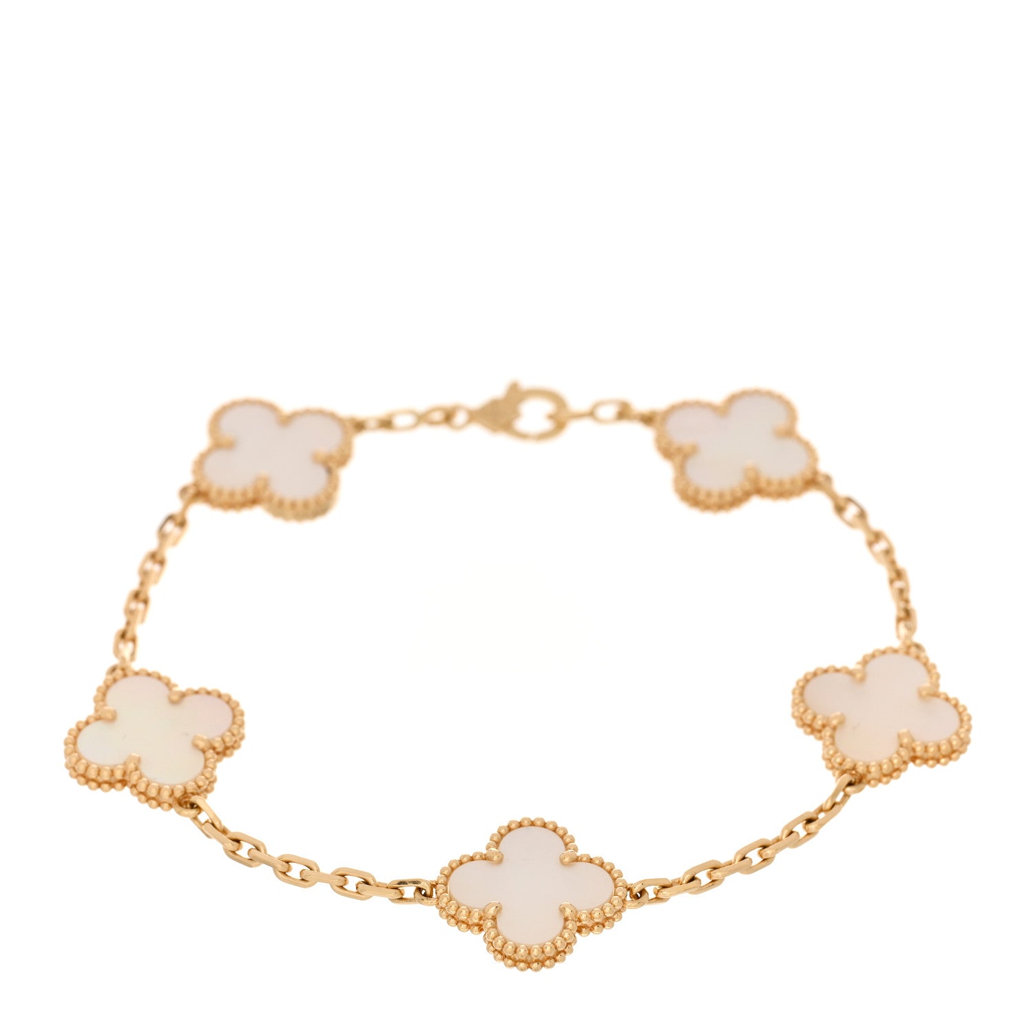 Van Cleef & Arpels 18K Yellow Gold Mother of Pearl 5 Motifs Vintage Alhambra Bracelet 1 of 5