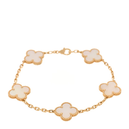 Van Cleef & Arpels 18K Yellow Gold Mother of Pearl 5 Motifs Vintage Alhambra Bracelet 1 of 5