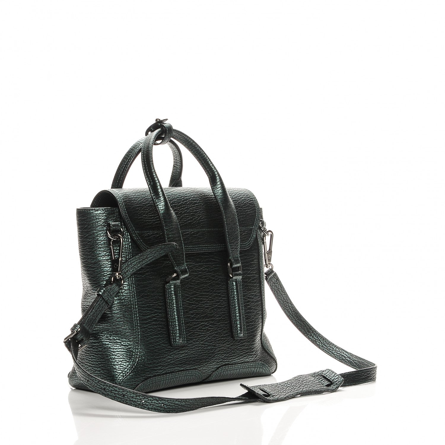 3.1 Phillip Lim 3.1 Metallic Textured Calfskin Medium Pashli Satchel Green 3 of 7