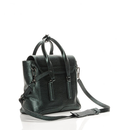 3.1 Phillip Lim 3.1 Metallic Textured Calfskin Medium Pashli Satchel Green 3 of 7