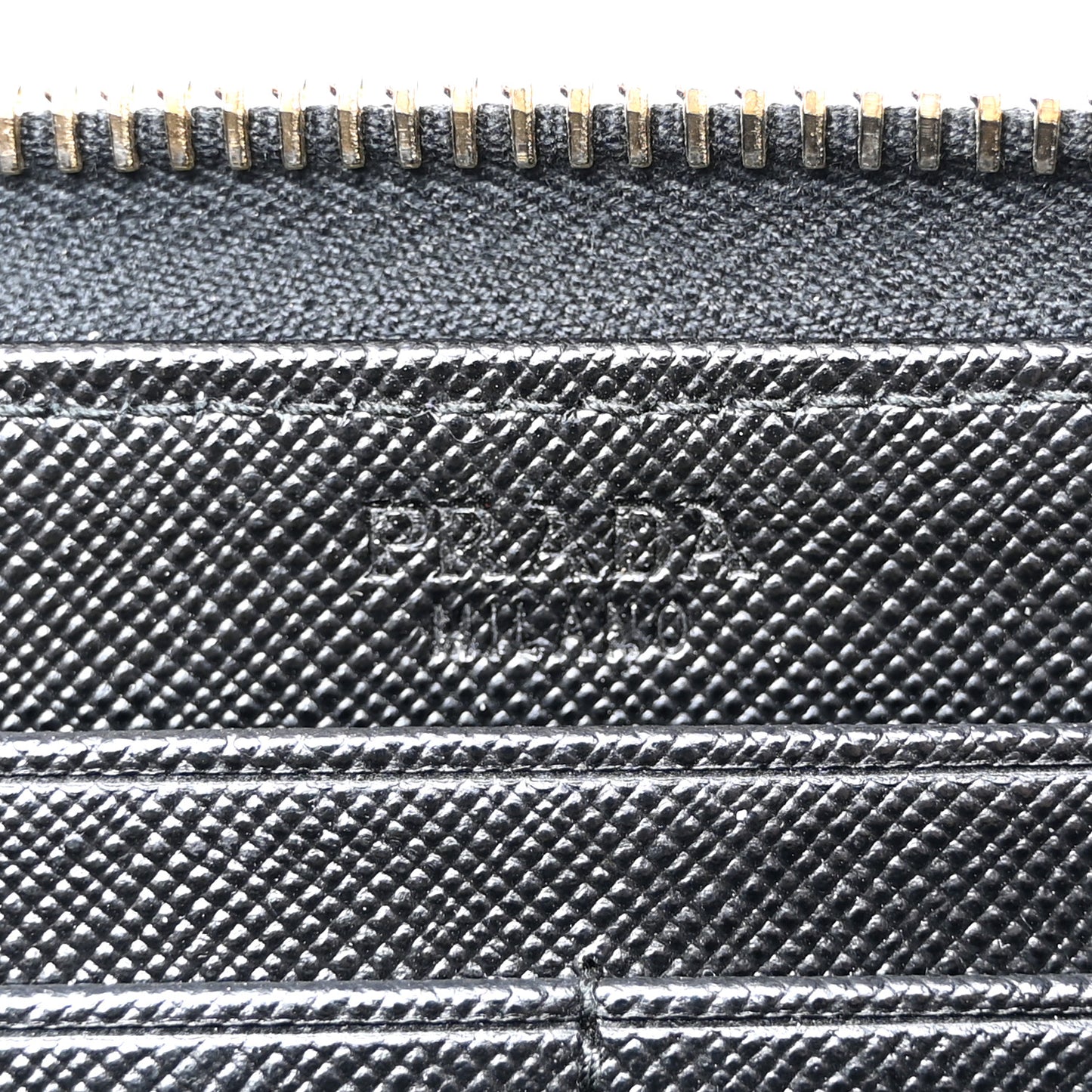 Saffiano Metal Zip Around Wallet Black
