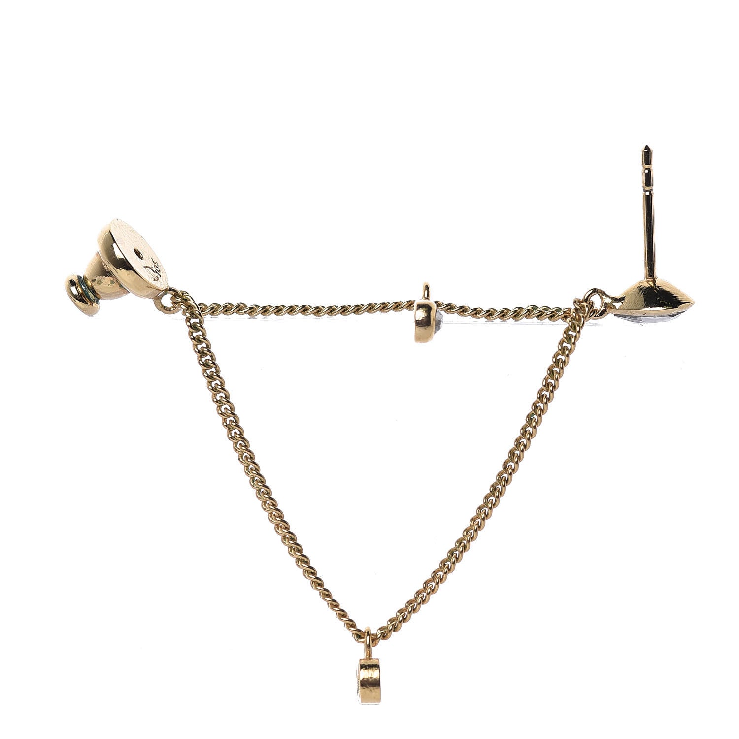 Christian Dior Crystal Heart Dangle Chain Earrings Gold 2 of 5