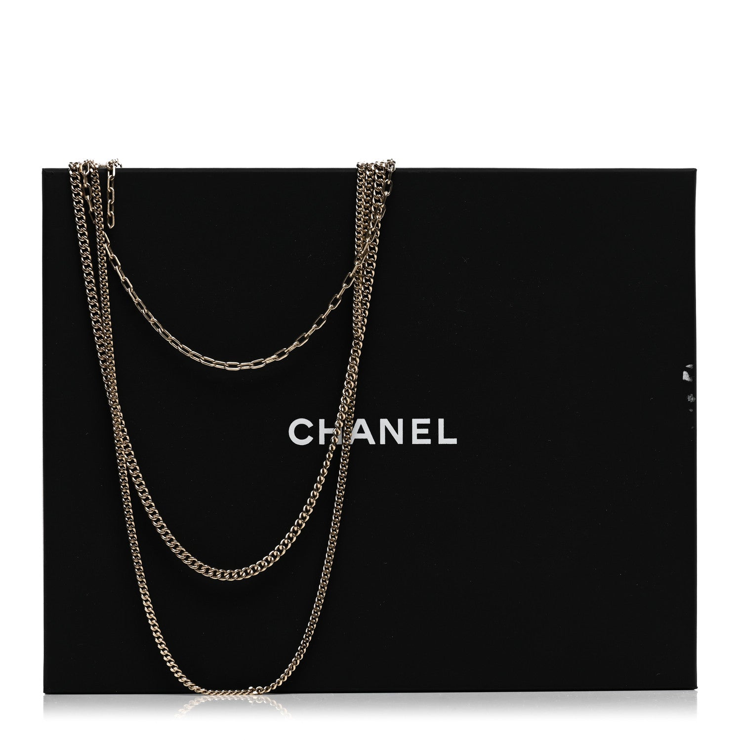Chanel Baguette Crystal Gripoix Poured Glass CC Multi Strand Chain Necklace Light Gold 6 of 6
