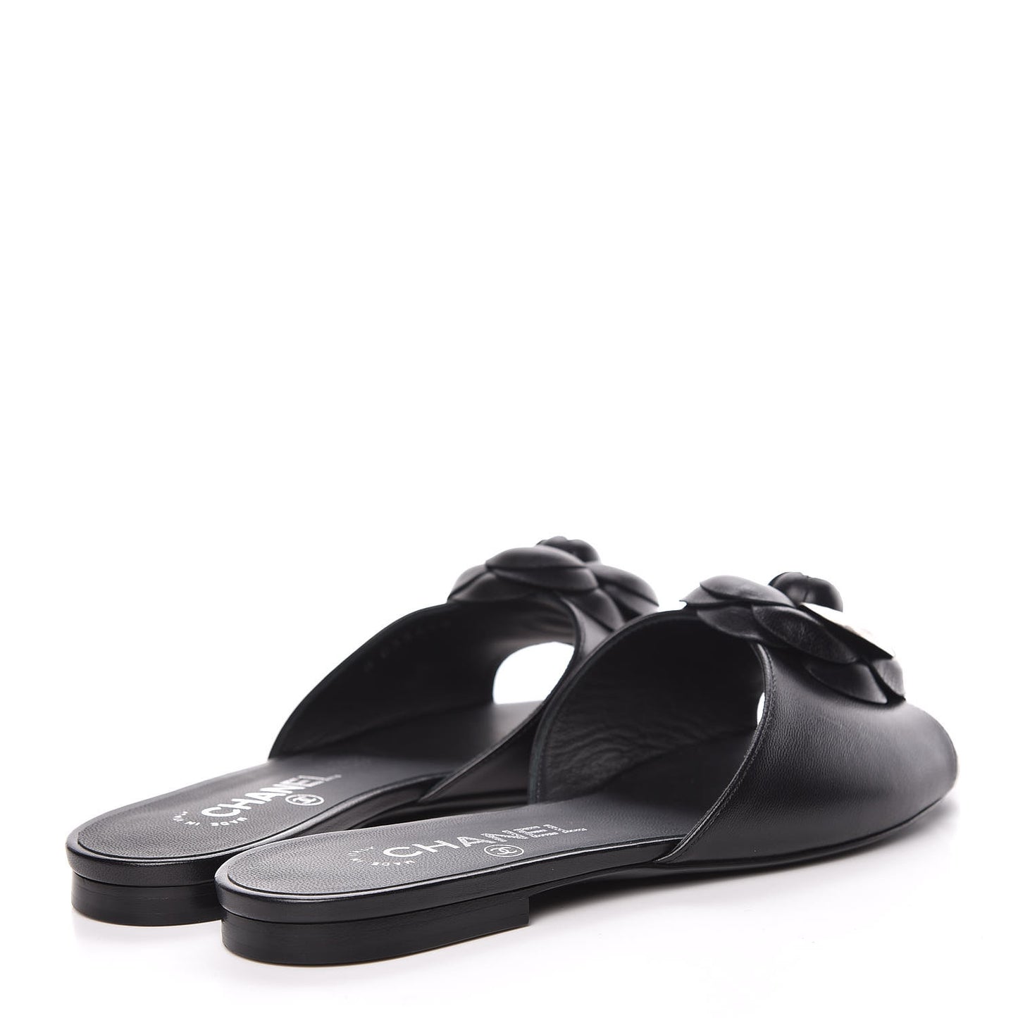 Lambskin Camellia Sandal Mules 37.5 Black