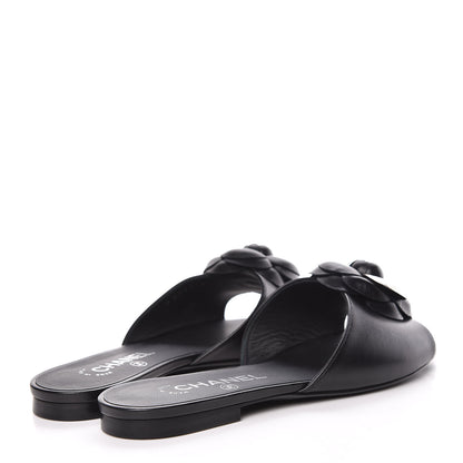 Chanel Lambskin Camellia Sandal Mules 37.5 Black 4 of 9