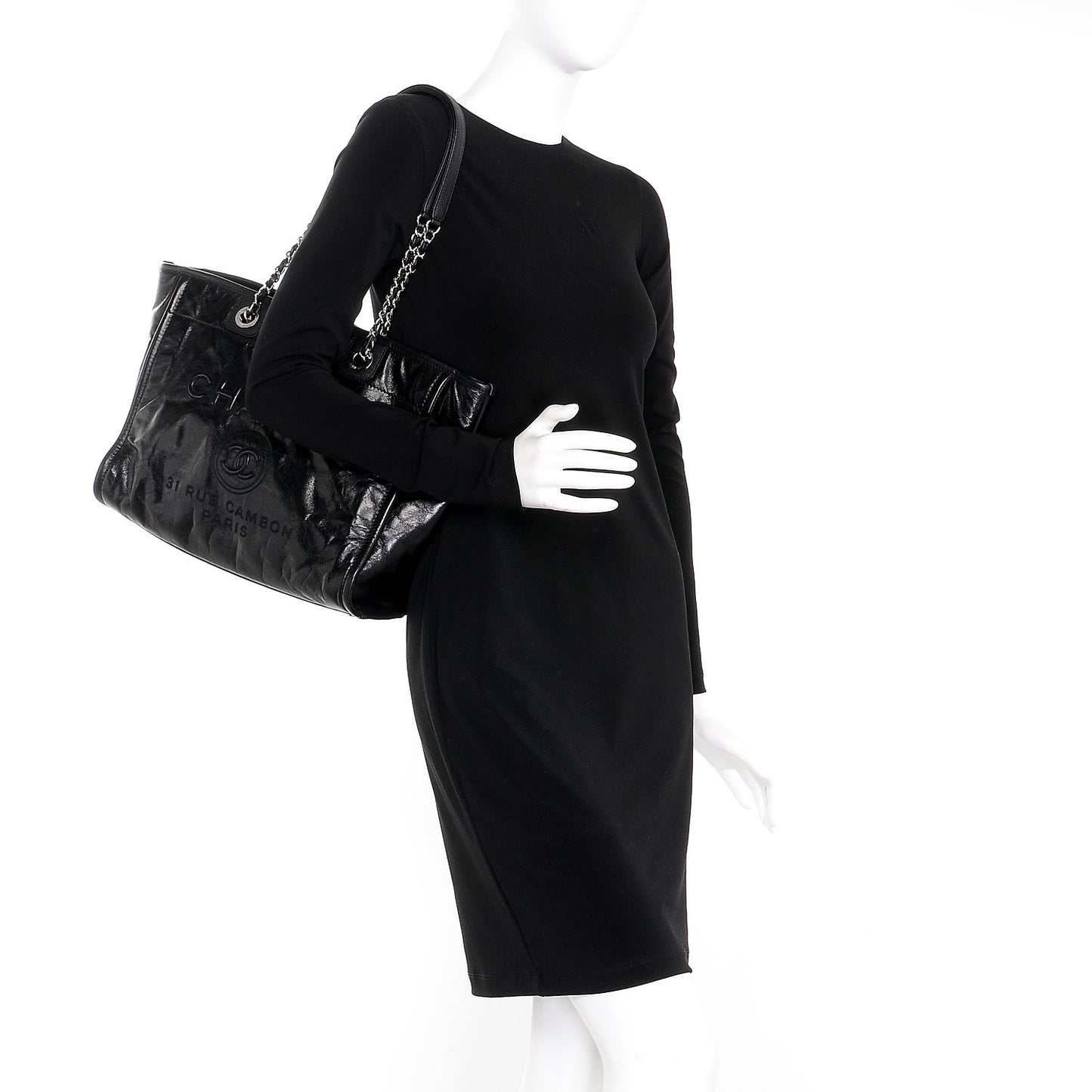 Glazed Calfskin Small Deauville Tote Black