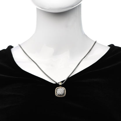 David Yurman Sterling Silver 18K Yellow Gold Diamond 16mm Sculpted Cable Pendant Necklace 2 of 4