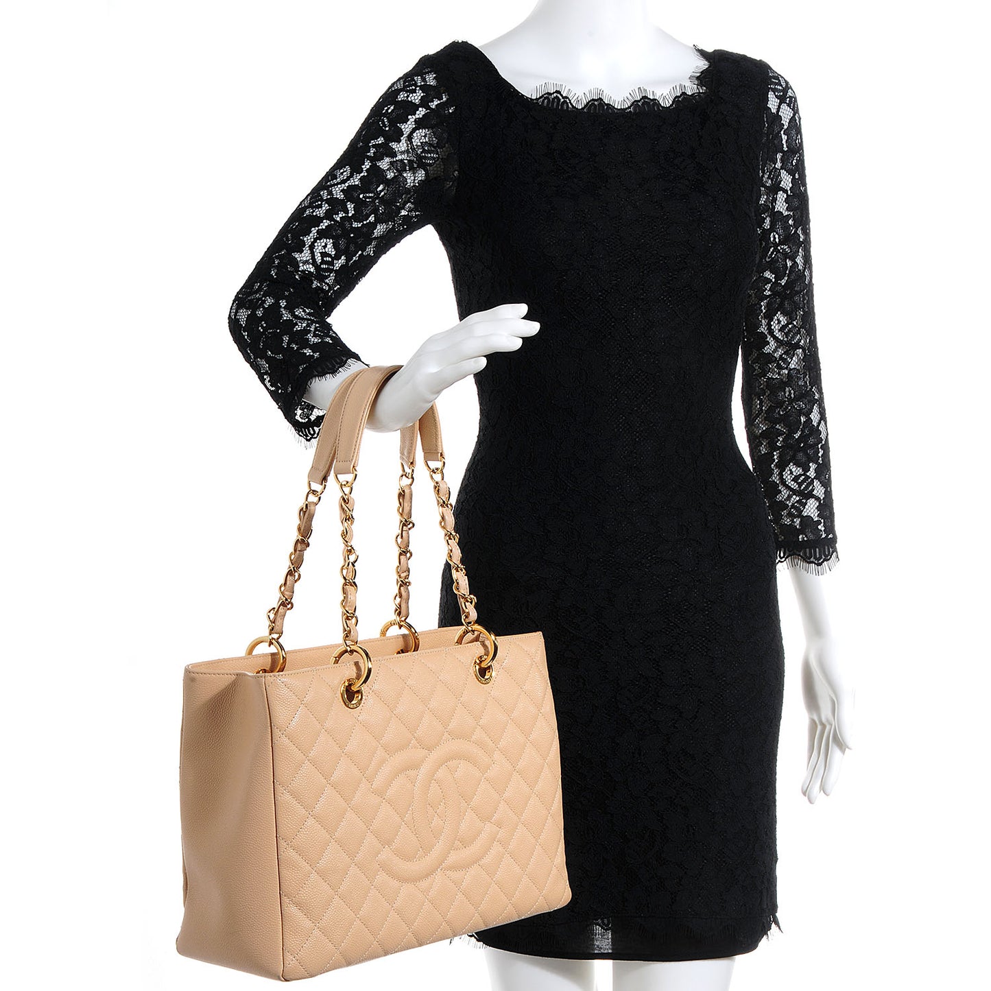 Caviar Quilted Grand Shopping Tote GST Beige
