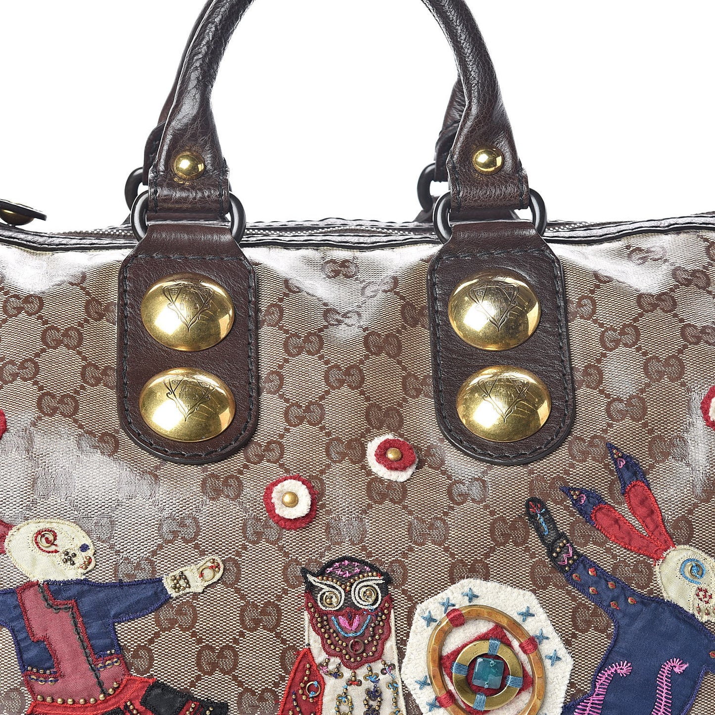 Crystal Monogram Fable Embroidered Large Babouska Boston Beige