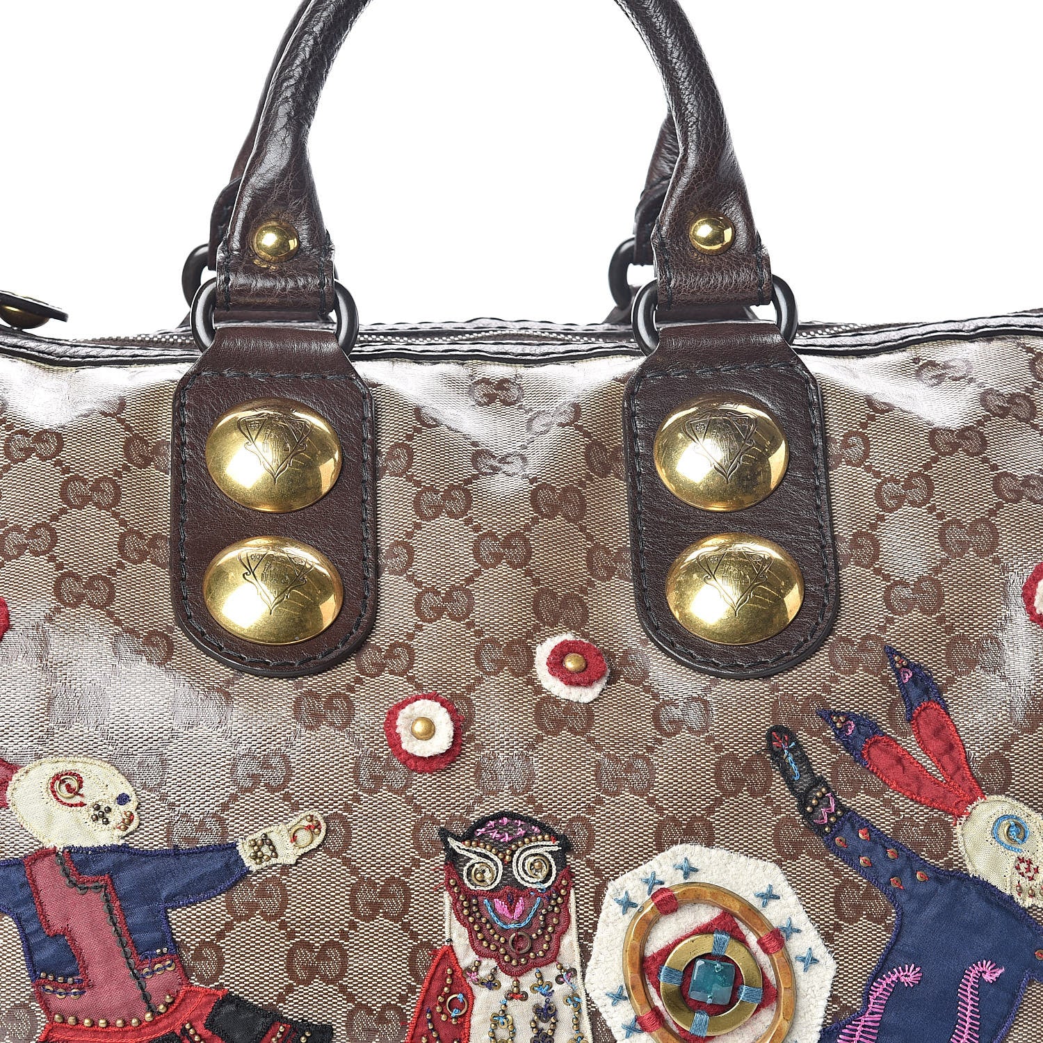 Gucci Crystal Monogram Fable Embroidered Large Babouska Boston Beige 7 of 9