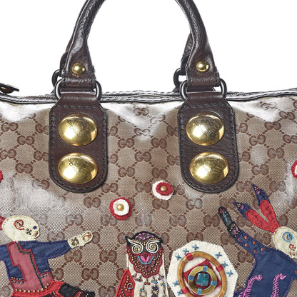 Gucci Crystal Monogram Fable Embroidered Large Babouska Boston Beige 7 of 9