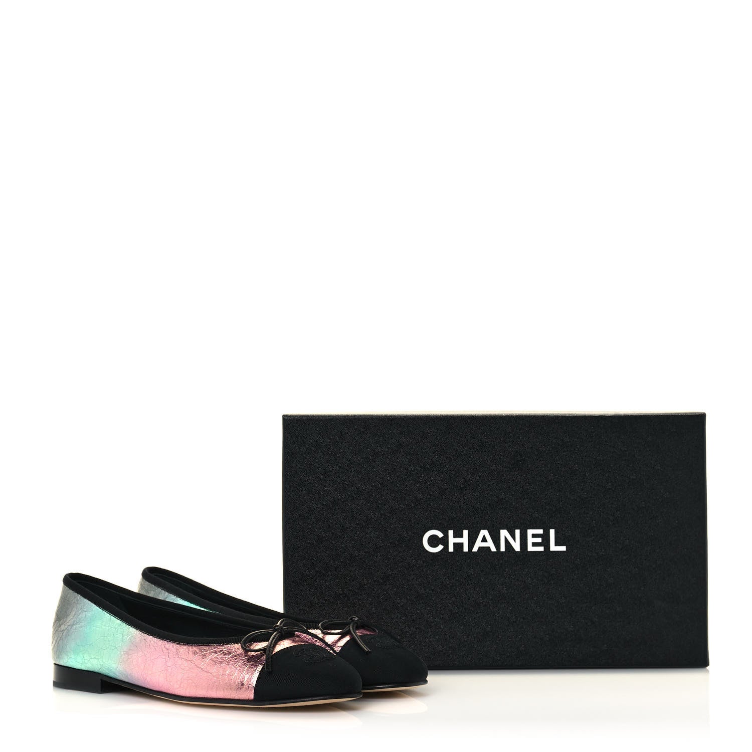 Chanel Laminated Calfskin Grosgrain Cap Toe CC Ballerina Flats 38 Multicolor Black 9 of 9