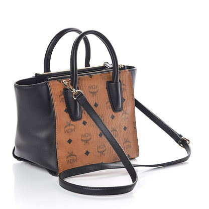 MCM Visetos Small Kathy Double Zip Tote Cognac Black 3 of 9