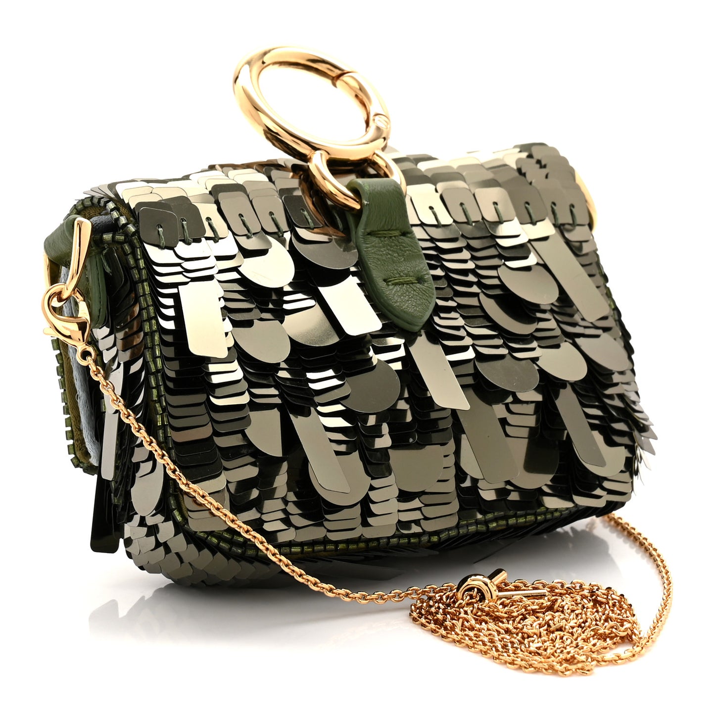 Sequin Paillettes Shiny Nappa Sex and the City Nano Maxi Buckle Baguette Charm Avocado