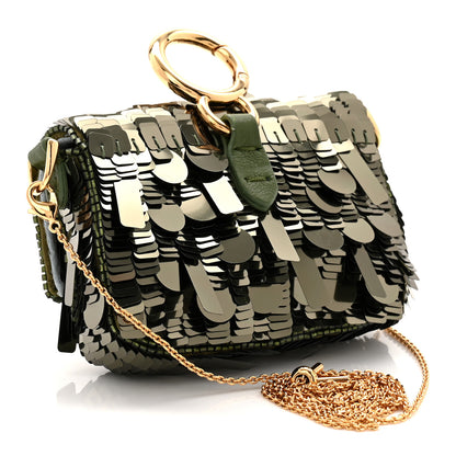 Fendi Sequin Paillettes Shiny Nappa Sex and the City Nano Maxi Buckle Baguette Charm Avocado 3 of 7