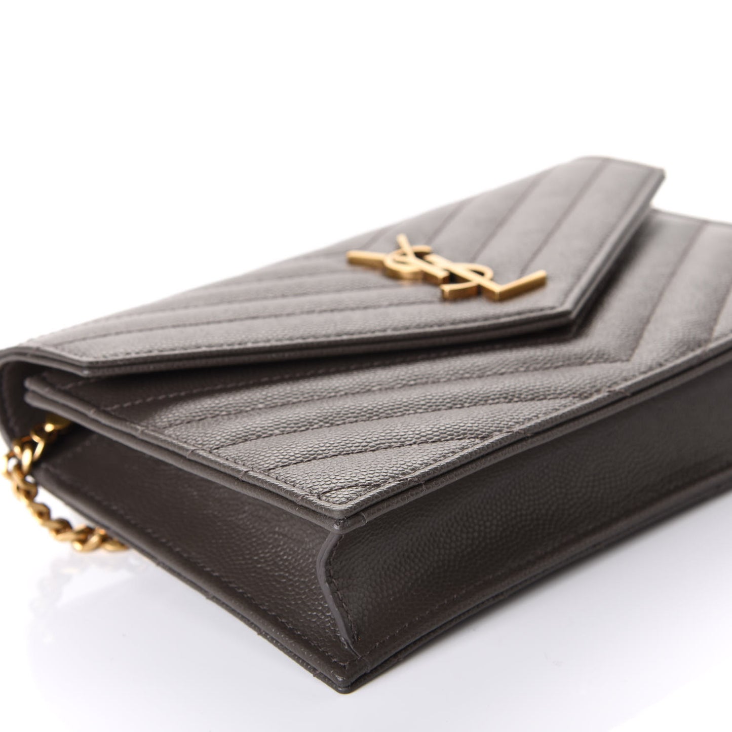 Grain De Poudre Matelasse Chevron Monogram Envelope Chain Wallet Pebble