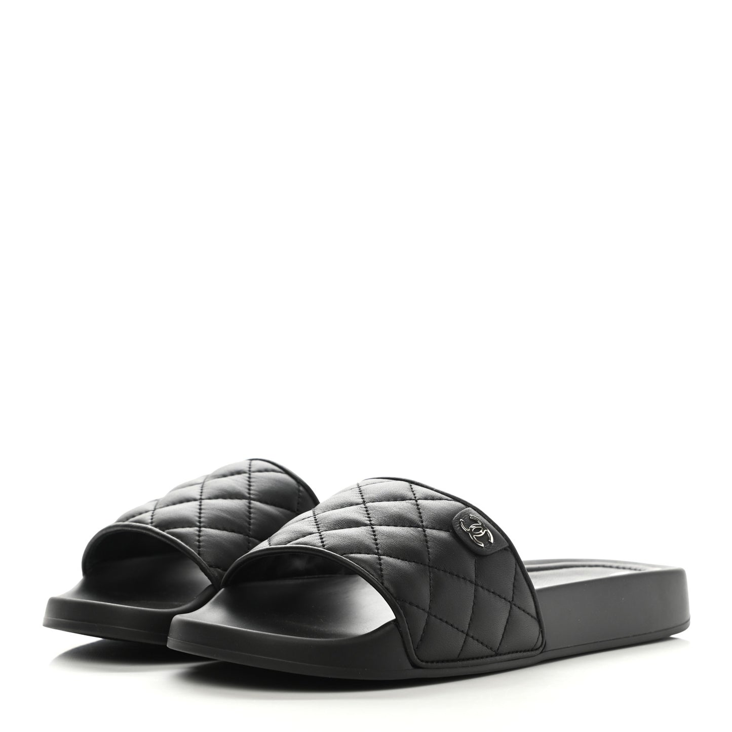 Lambskin Quilted CC Mules Sandals 37 Black