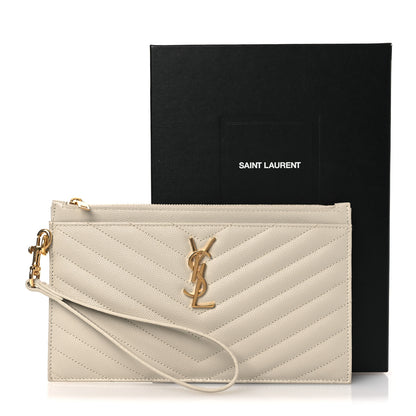 Saint Laurent Grain De Poudre Chevron Monogram Large Bill Pouch Crema Soft 9 of 9