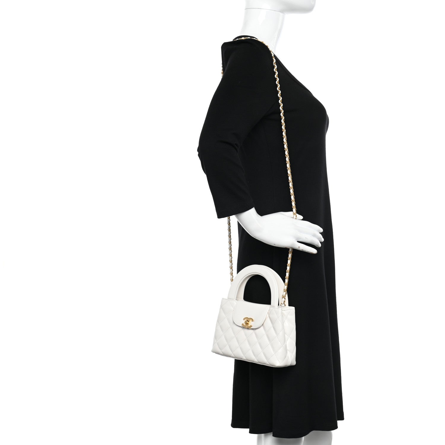 Chanel Shiny Aged Calfskin Quilted Nano Kelly Shopper White 2 of 12