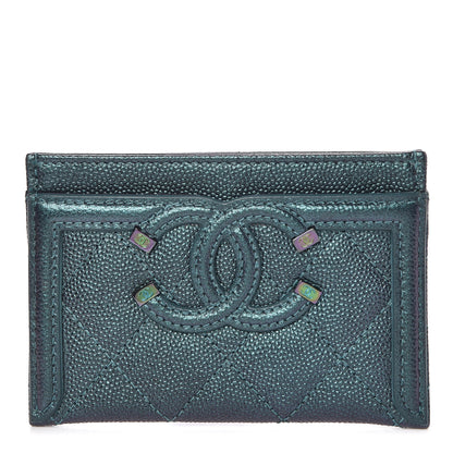 Chanel Iridescent Caviar Quilted Filigree Card Holder Dark Turquoise 1 of 9