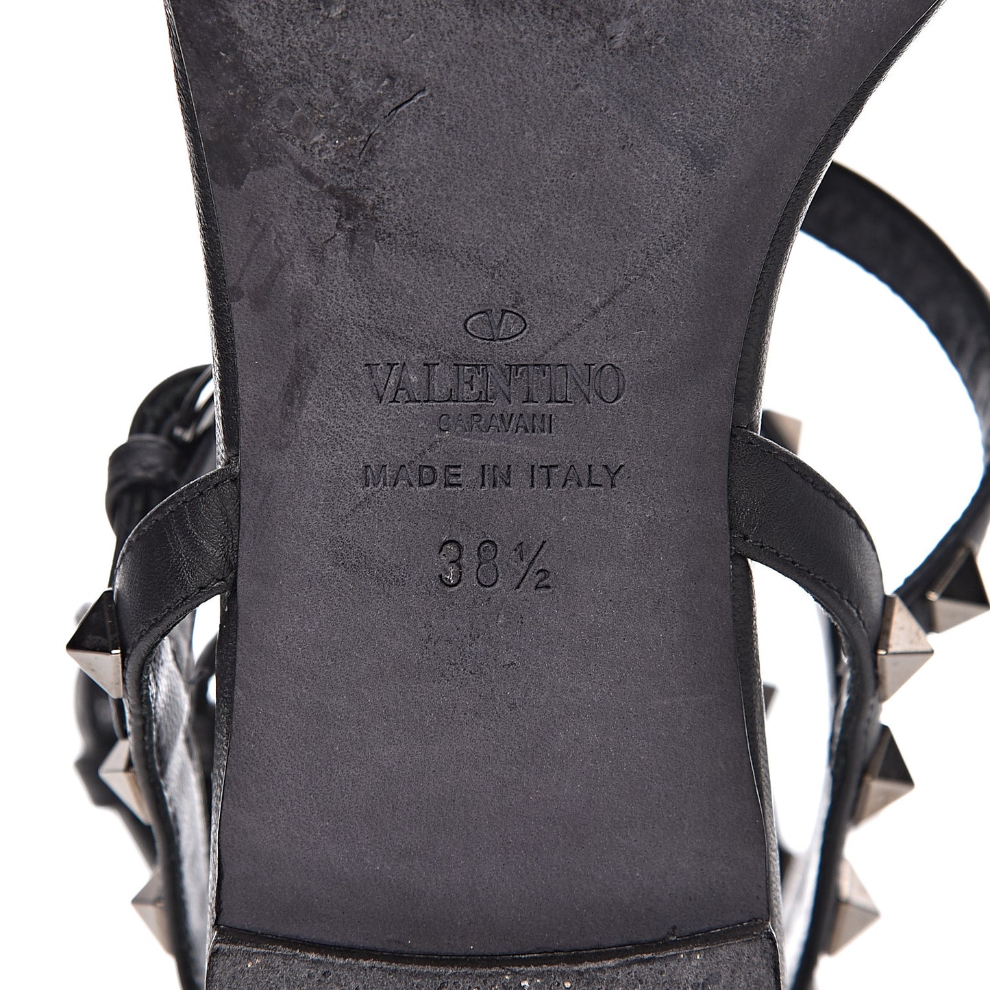 Nappa Rockstud Ankle Strap Flat Thong Sandals 38.5 Black