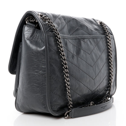 Saint Laurent SAINT LAURENT Crinkled Calfskin Matelasse Monogram Medium Niki Chain Satchel Storm 3 of 11