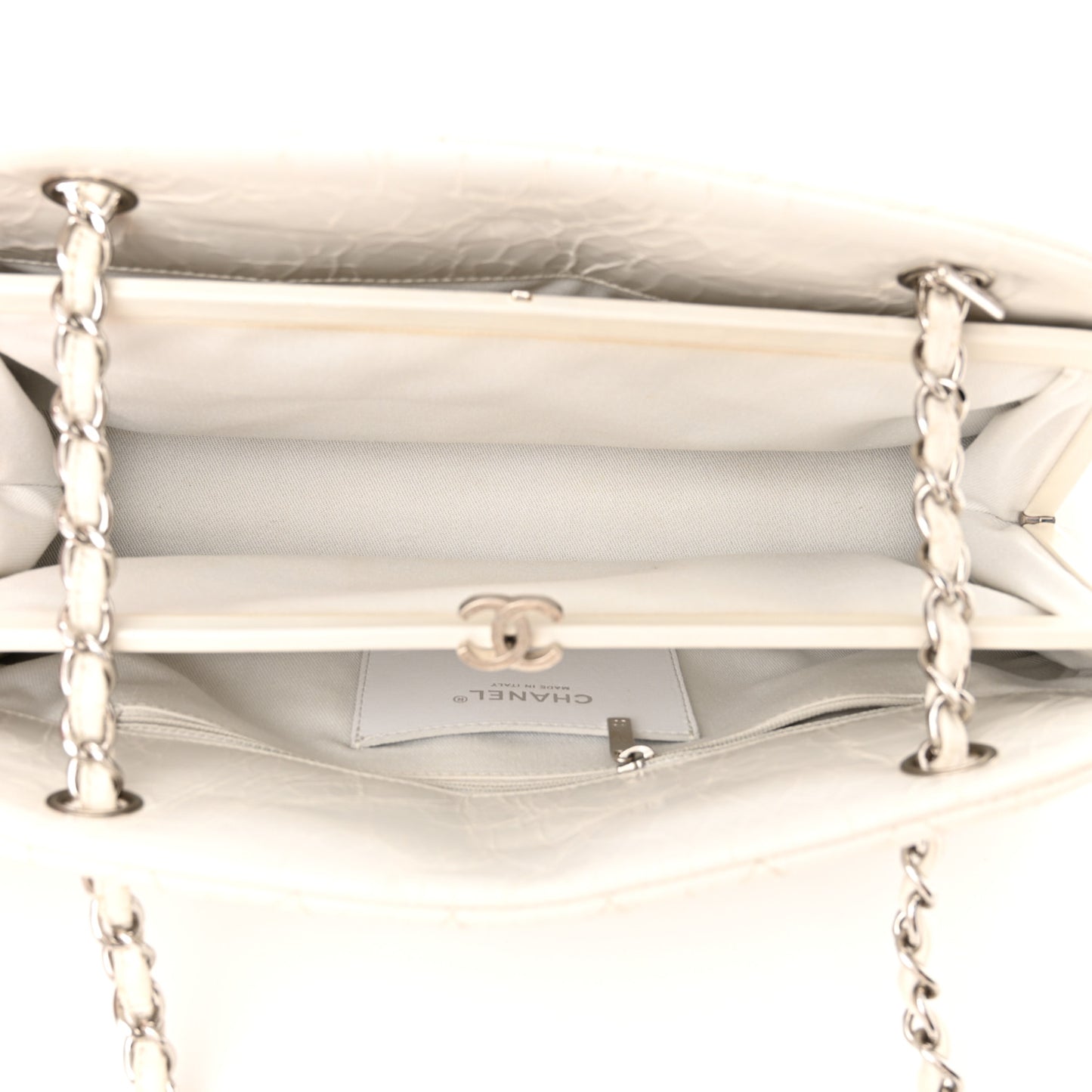 Glazed Calfskin Quilted Medium Just Mademoiselle Bowling Bag White