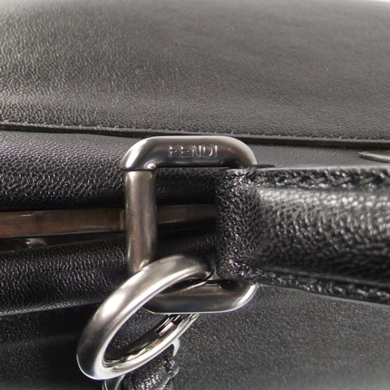 Goatskin Large Peekaboo Iconic Satchel Black Lampone