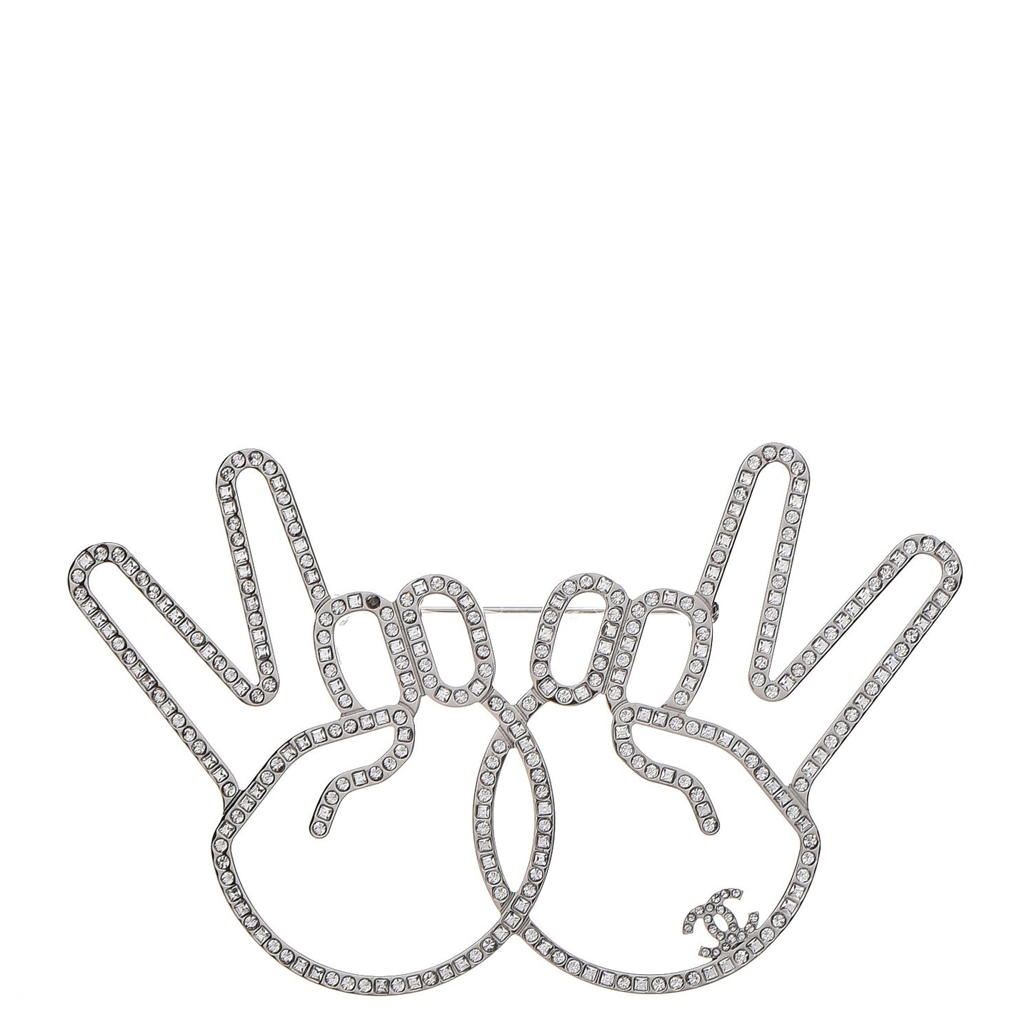 Strass Crystal Peace Sign Emoji Brooch Silver