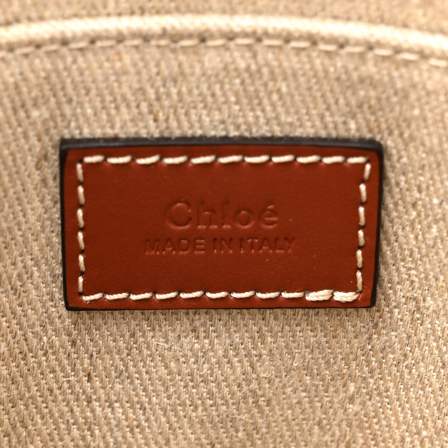 Chloe Linen Calfskin Small Woody Ribbon Tote With Strap White Brown 6 of 9