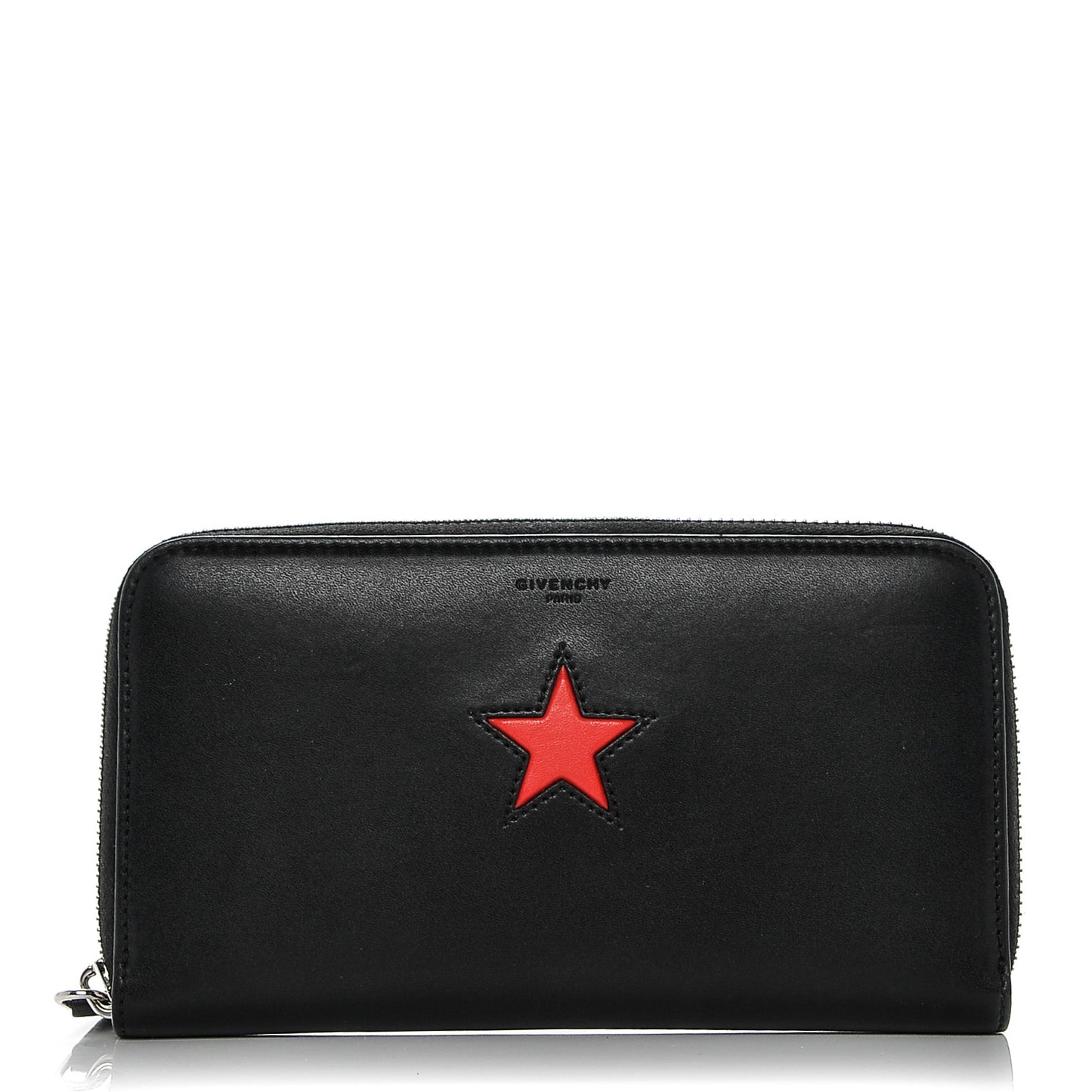 Calfskin Star Pandora Zip Around Wallet Black Red