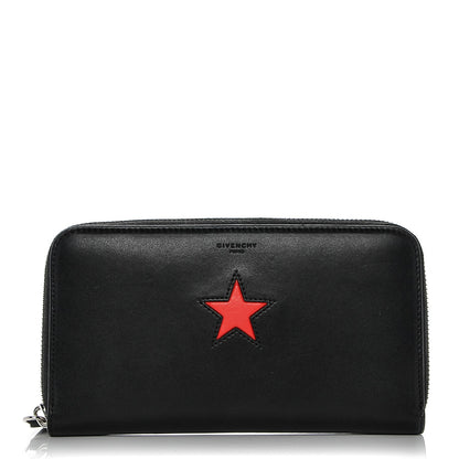 Givenchy Calfskin Star Pandora Zip Around Wallet Black Red 1 of 6