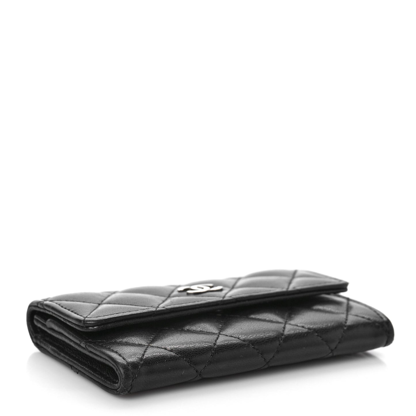 Lambskin Quilted Flap Card Holder Wallet Black
