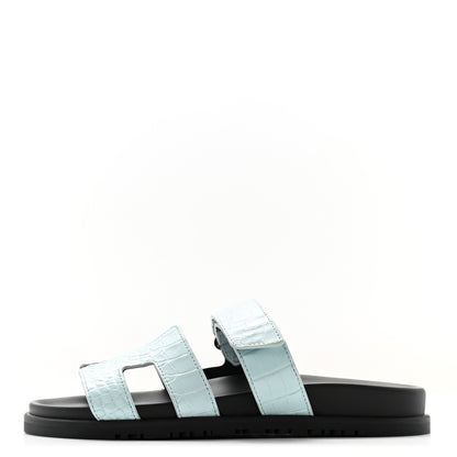 Hermes Matte Alligator Womens Chypre Sandals 38.5 Bleu Pastel 1 of 9