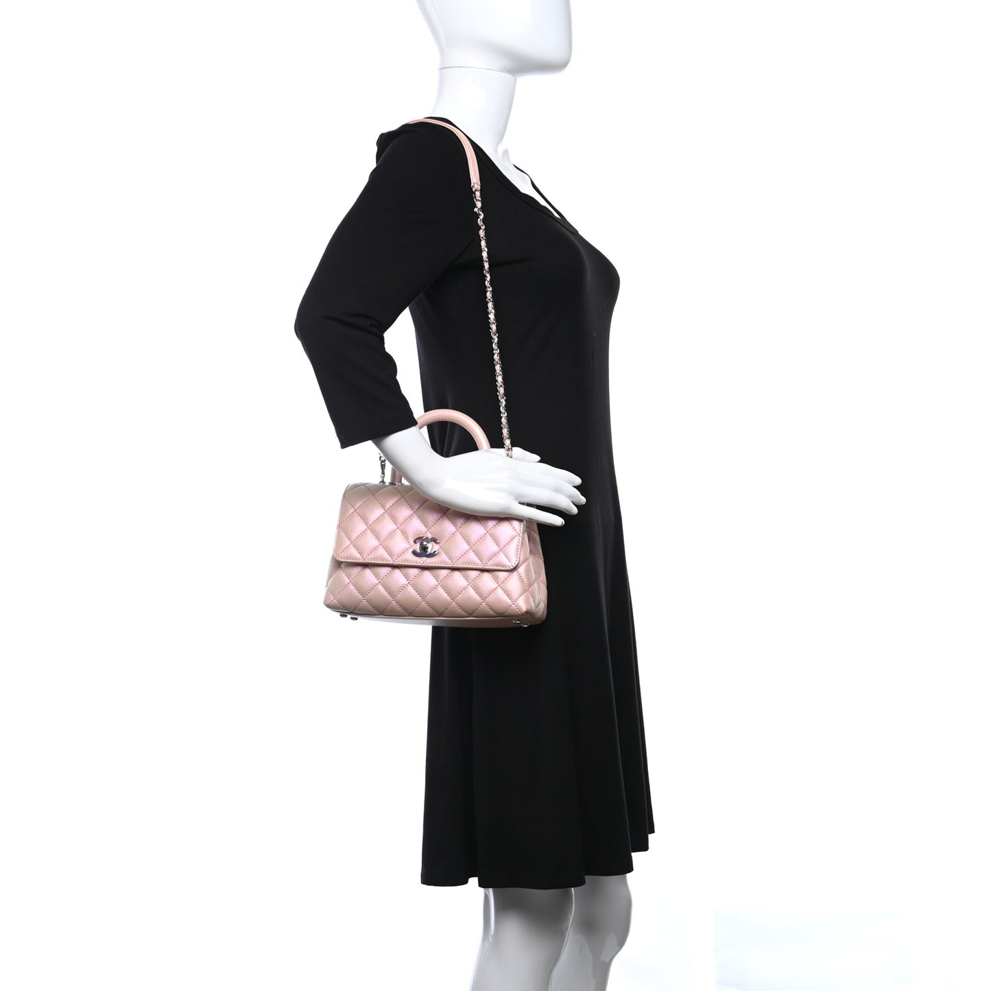 Iridescent Caviar Quilted Mini Coco Handle Flap Pink