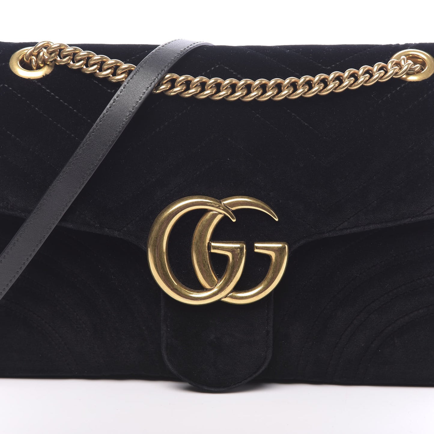 Velvet Matelasse Medium GG Marmont Shoulder Bag Black