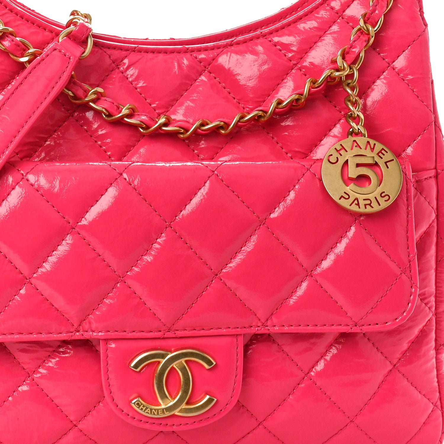 Chanel Shiny Crumpled Calfskin Quilted Wavy CC Hobo Fuchsia 8 of 10