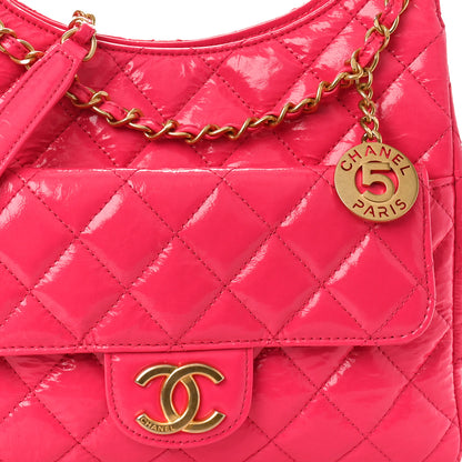 Chanel Shiny Crumpled Calfskin Quilted Wavy CC Hobo Fuchsia 8 of 10