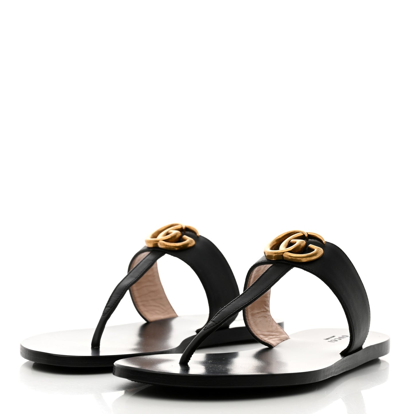 Calfskin GG Marmont Thong Sandals 38 Black
