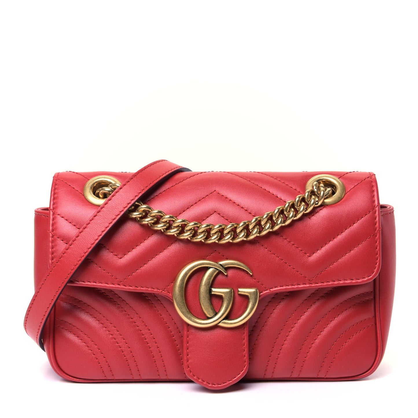 Calfskin Matelasse Mini GG Marmont Shoulder Bag Hibiscus Red