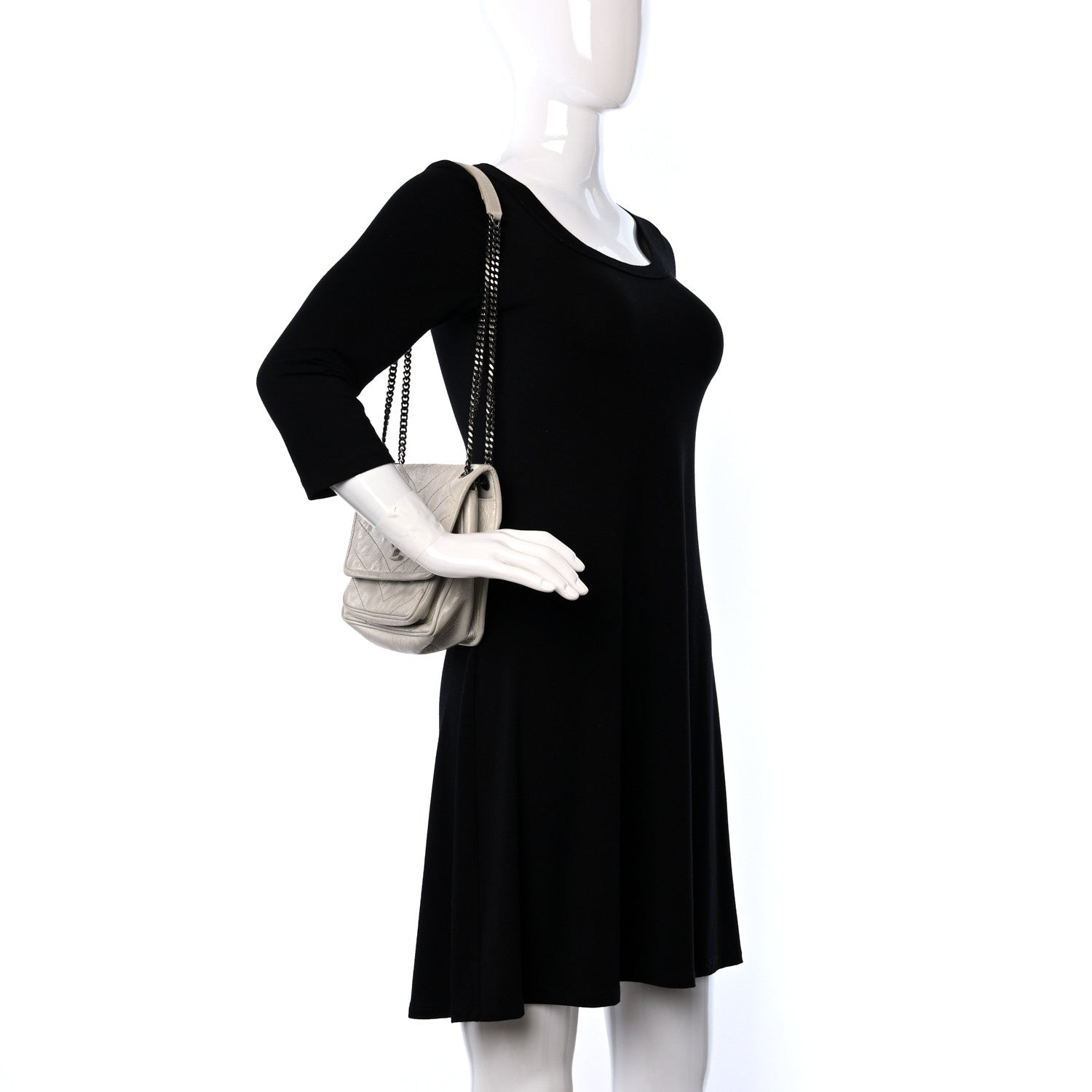 Saint Laurent Crinkled Calfskin Matelasse Monogram Baby Niki Chain Satchel White 2 of 12