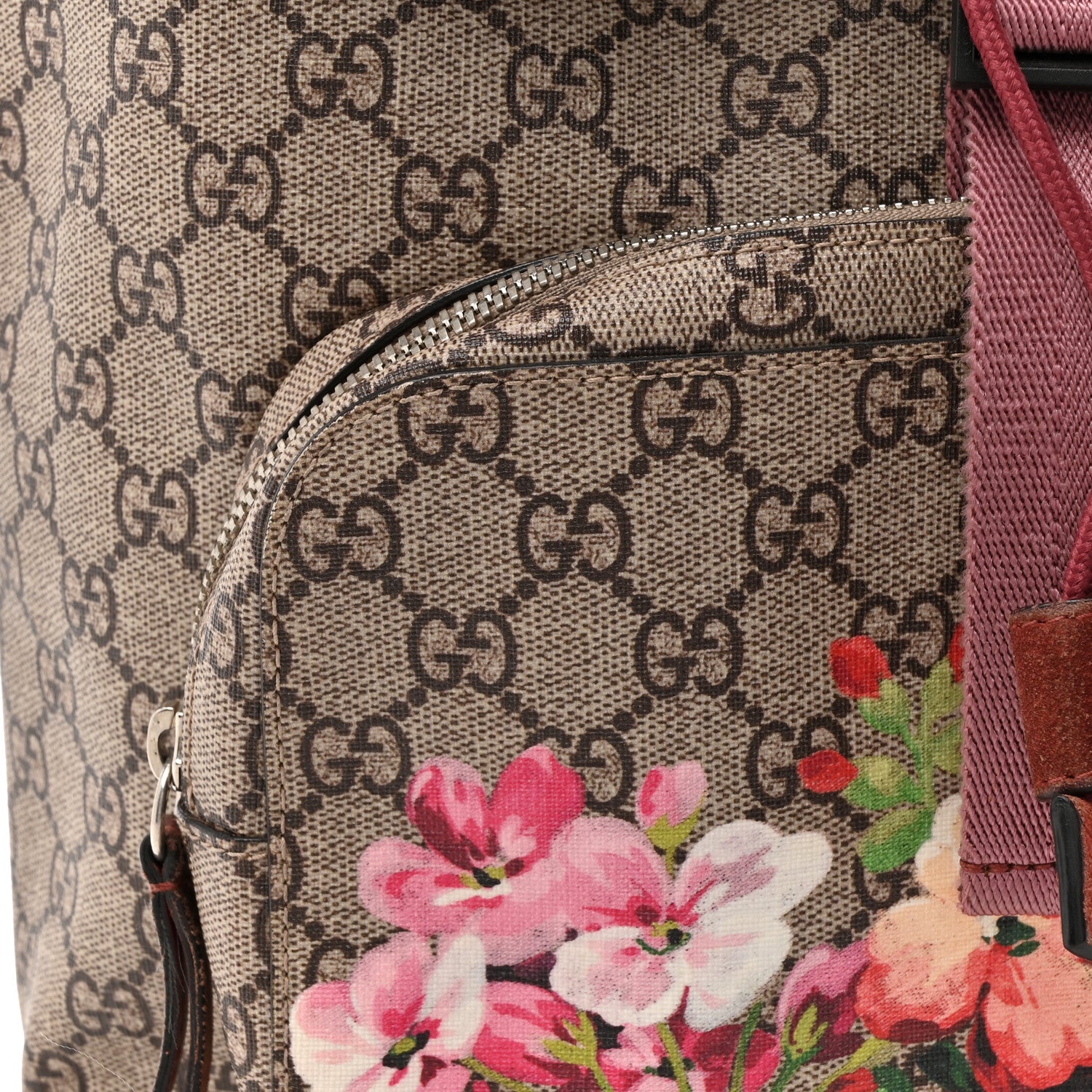 Gucci GG Supreme Monogram Blooms Medium Single Buckle Backpack Beige Multicolor Dry Rose 8 of 13
