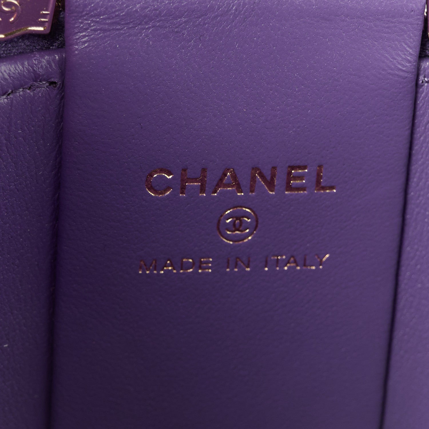 Chanel Lambskin Quilted Afternoon Tea Top Handle Vanity Case With Chain  Dark Purple 6 of 10