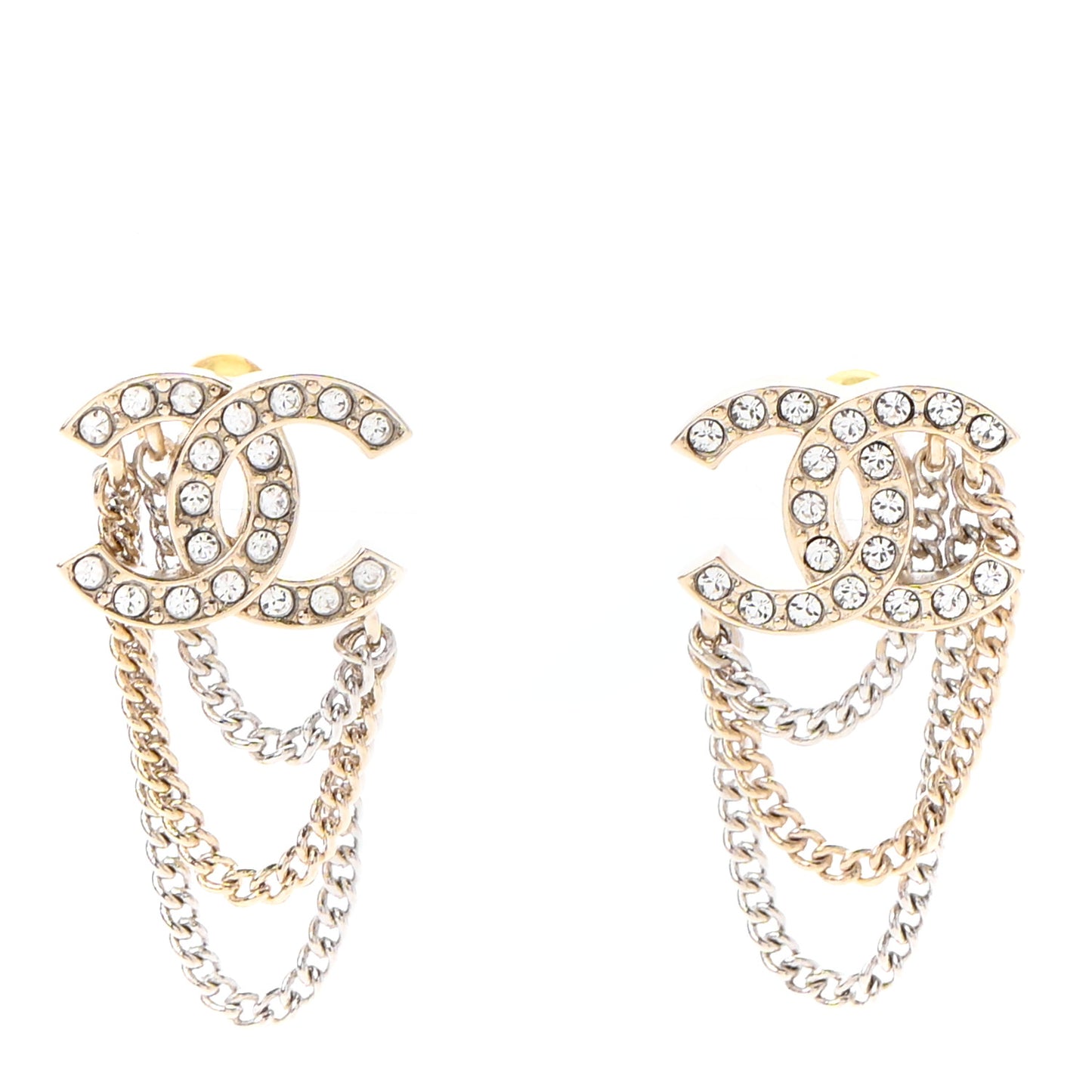 Crystal Chain CC Earrings Gold