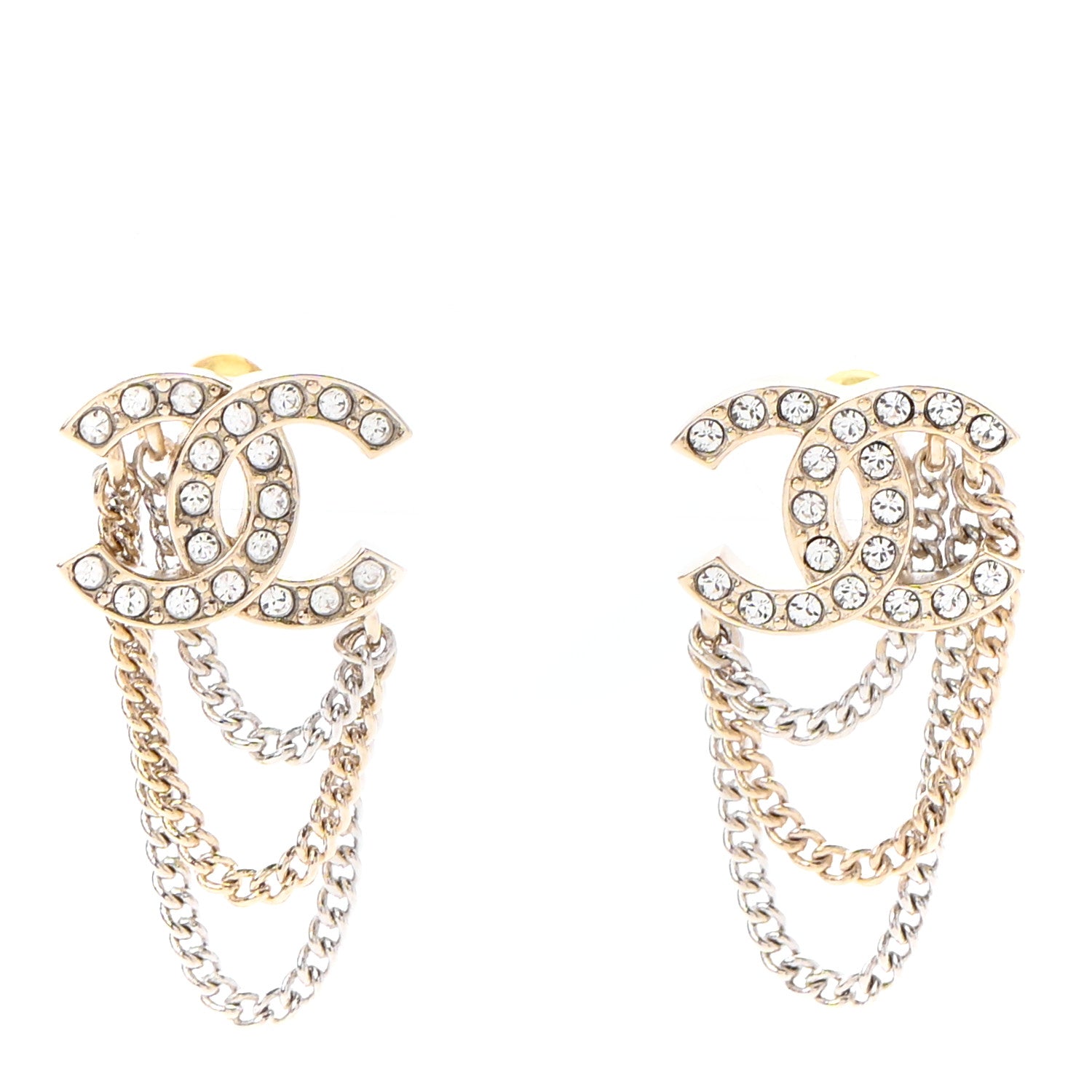Chanel Crystal Chain CC Earrings Gold 1 of 4
