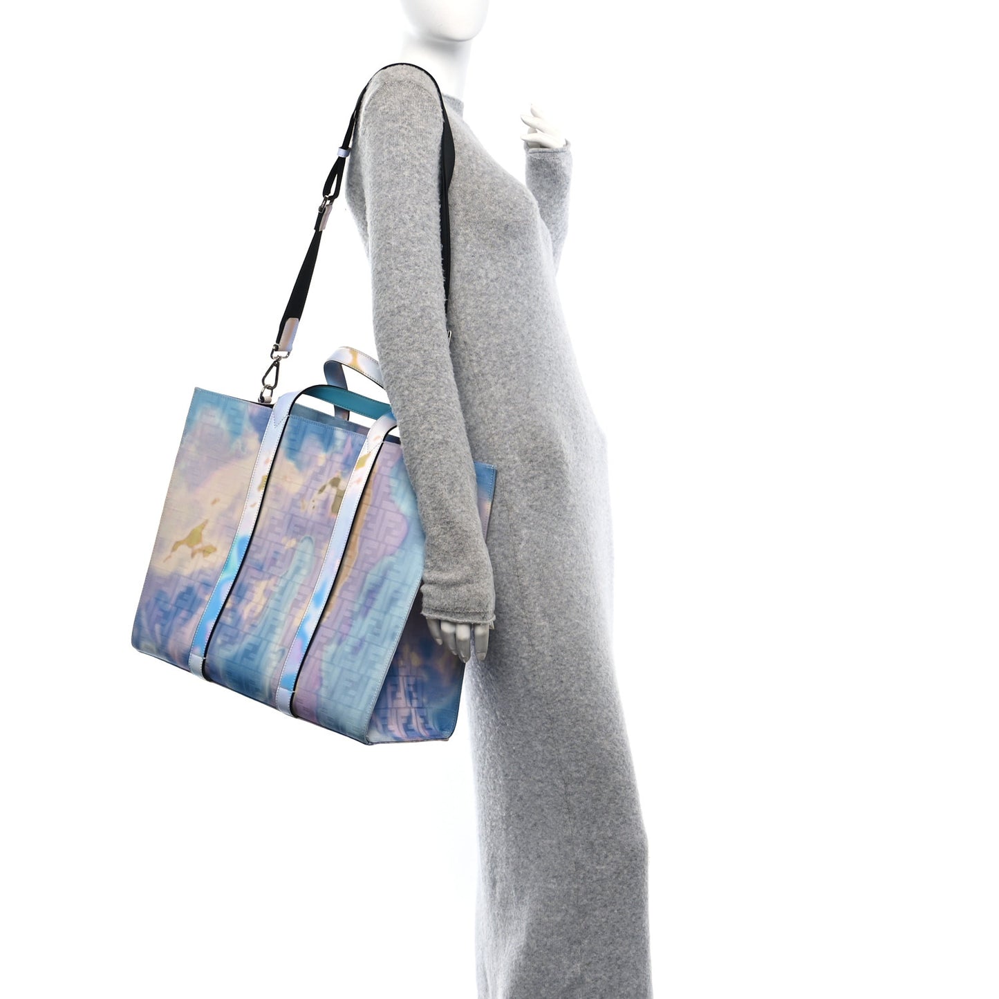 Fabric Jacquard FF Tie Dye Sunset Large Shopping Tote  Light Blue Black