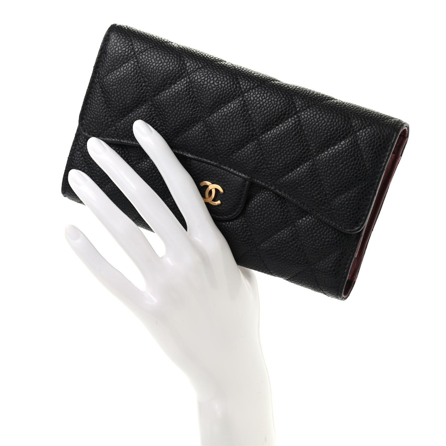 Caviar Quilted Large Flap Wallet Black