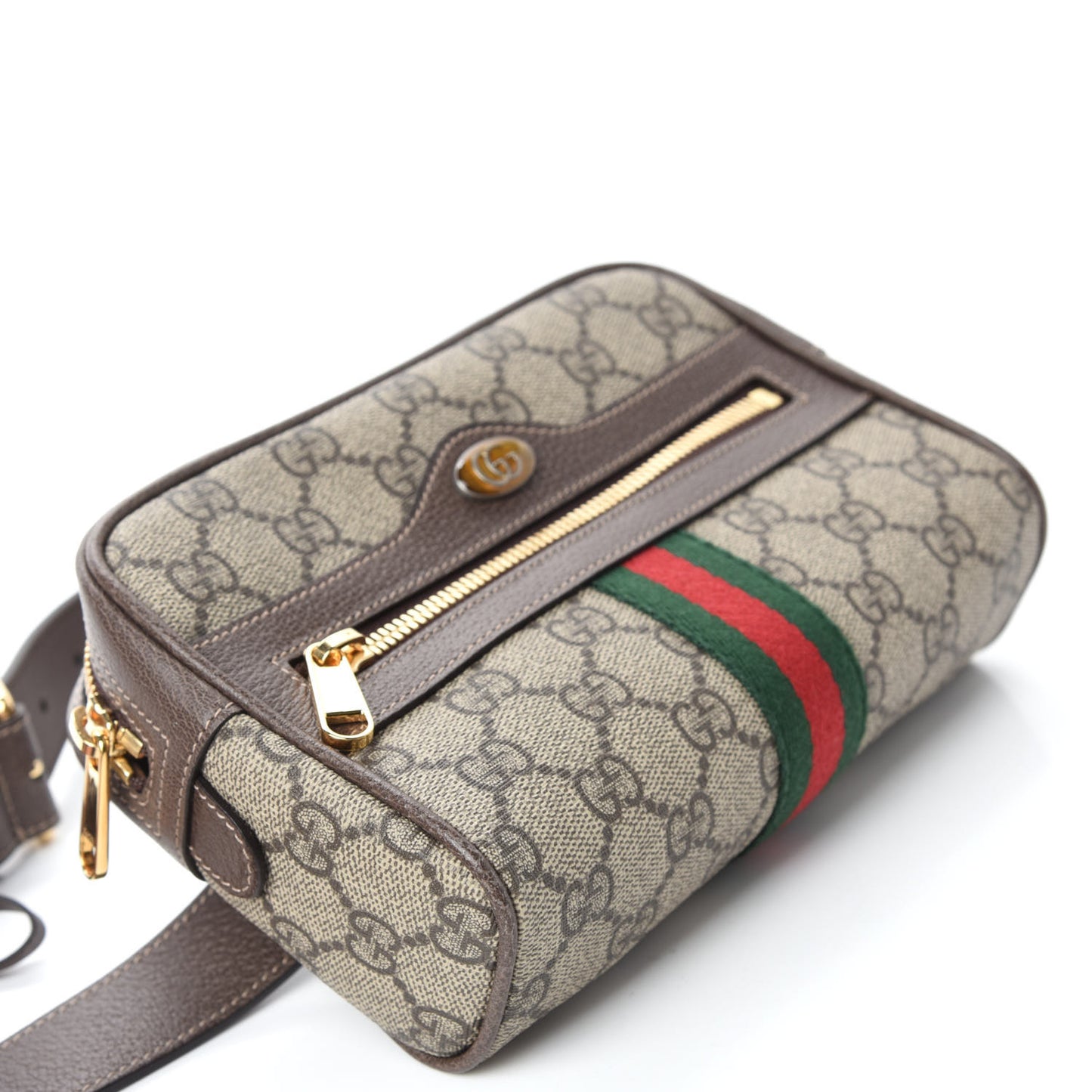 GG Supreme Monogram Web Small Ophidia Belt Bag 85 34 Dark Brown